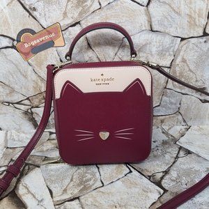 New York Meow Cat Daisy Vanity Crossbody Purse in Pink Multi Kate Spade